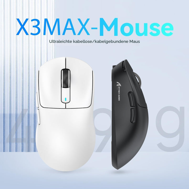 ATTACK SHARK X3MAX 49g SUPERLIGHT Mouse with Tape, PixArt PAW3950 Gaming Sensor, BT/2.4G Wireless/Wi