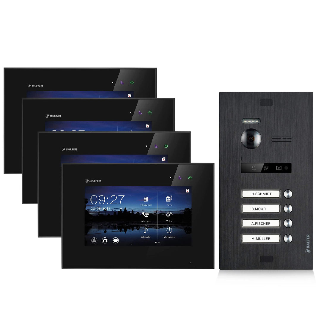 BALTER EVO Video Türsprechanlage, Touchscreen, 7 Zoll Monitor Schwarz, Türstation für Mehrfamilienha