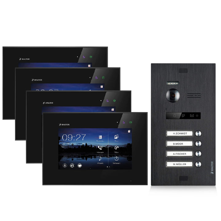 BALTER EVO Video Türsprechanlage, Touchscreen, 7 Zoll Monitor Schwarz, Türstation für Mehrfamilienha
