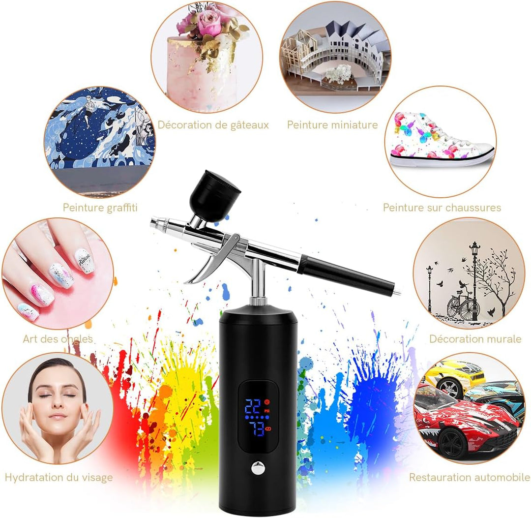 Airbrush-Set, kabellos, 38 PSI verstellbar, mit Kompressor, wiederaufladbar, LCD-Display, Verlängeru