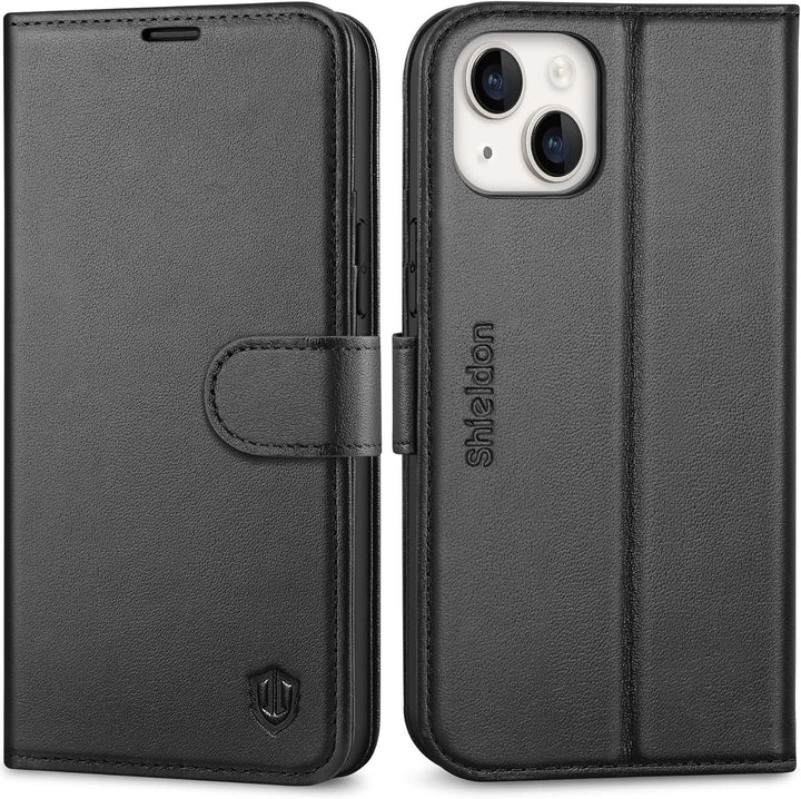 SHIELDON Hülle für iPhone 14 Plus 5G Handyhülle TPU Schutzhülle [Echtleder] [Kartenfach] [Magnet] [S