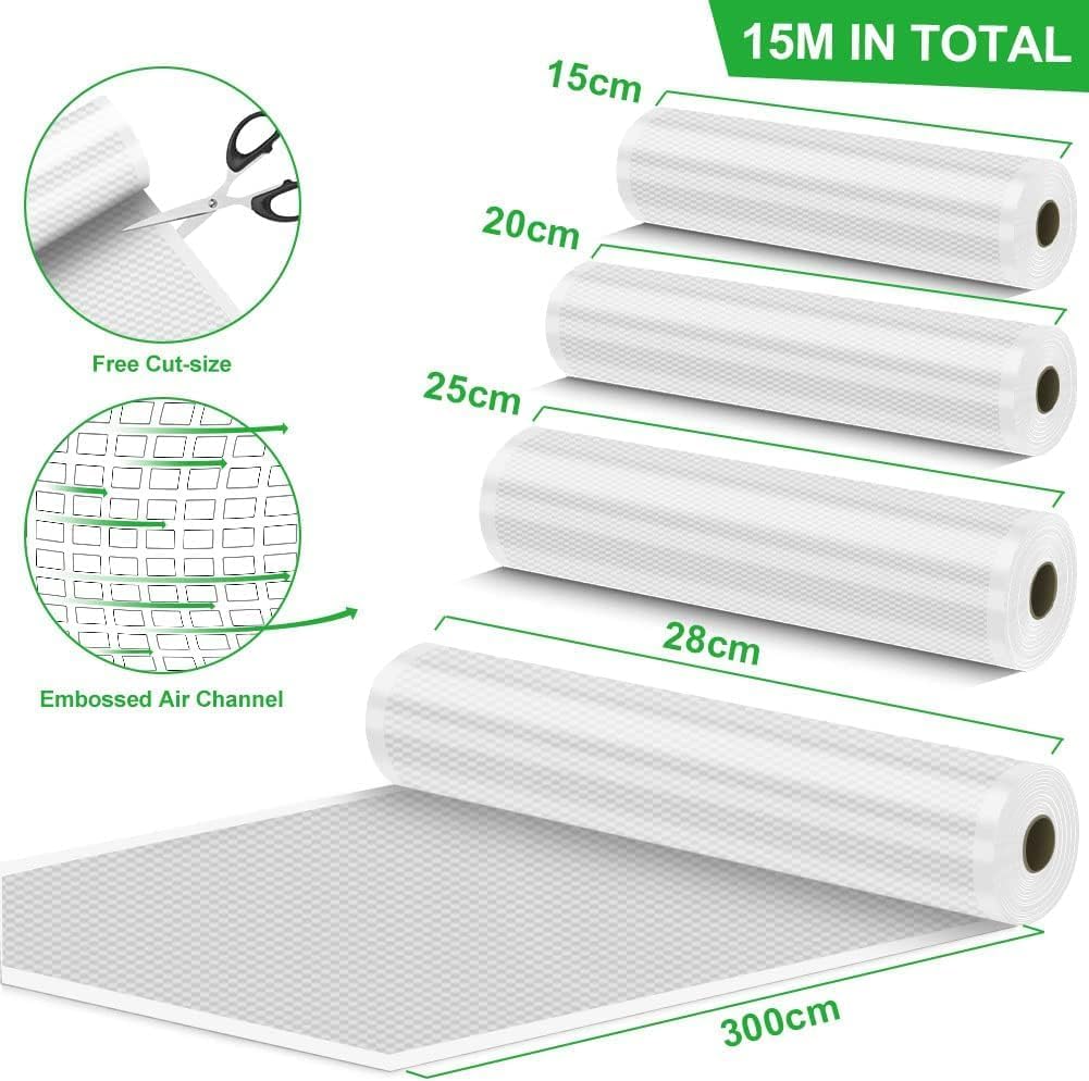 Vakuumierbeutel 6 Rollen Vakuumierfolie 15/20/20/25/25/28x300cm(18m), Profi-Folienrollen Vakuumierer
