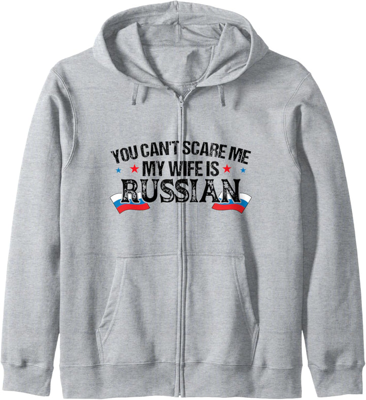 Russische Flagge mit Aufschrift "You can't scare me my wife is Russia" Kapuzenjacke