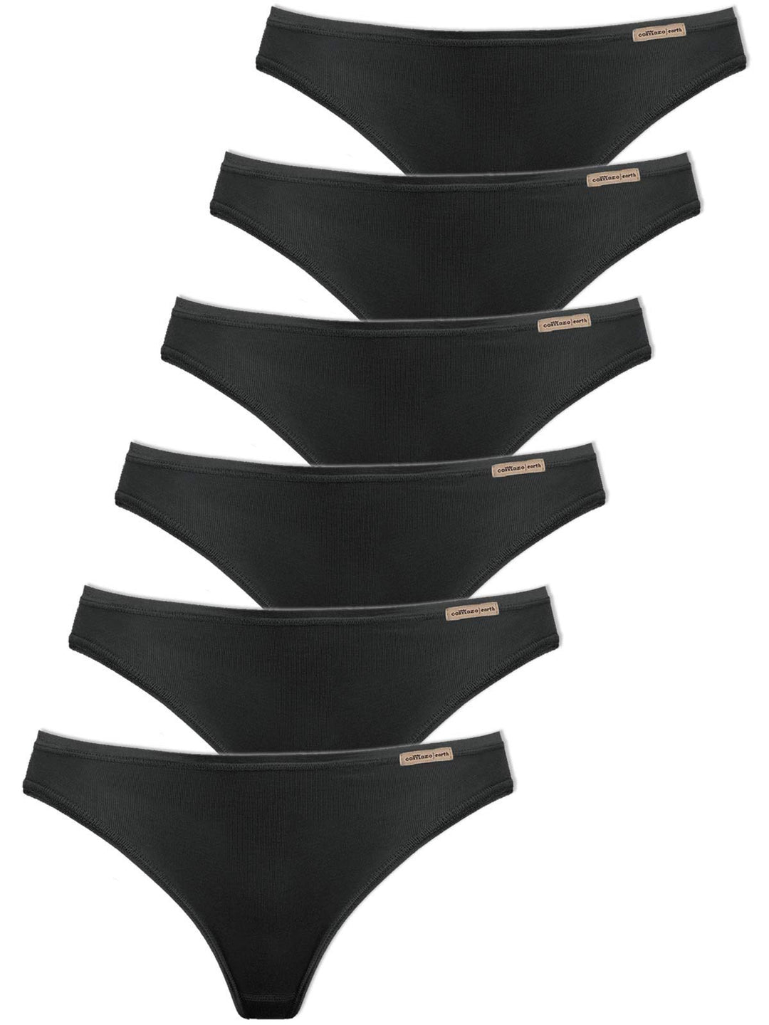 COMAZO Earth 6er Sparpack Damen String, Gr. 36-44, 42 Schwarz