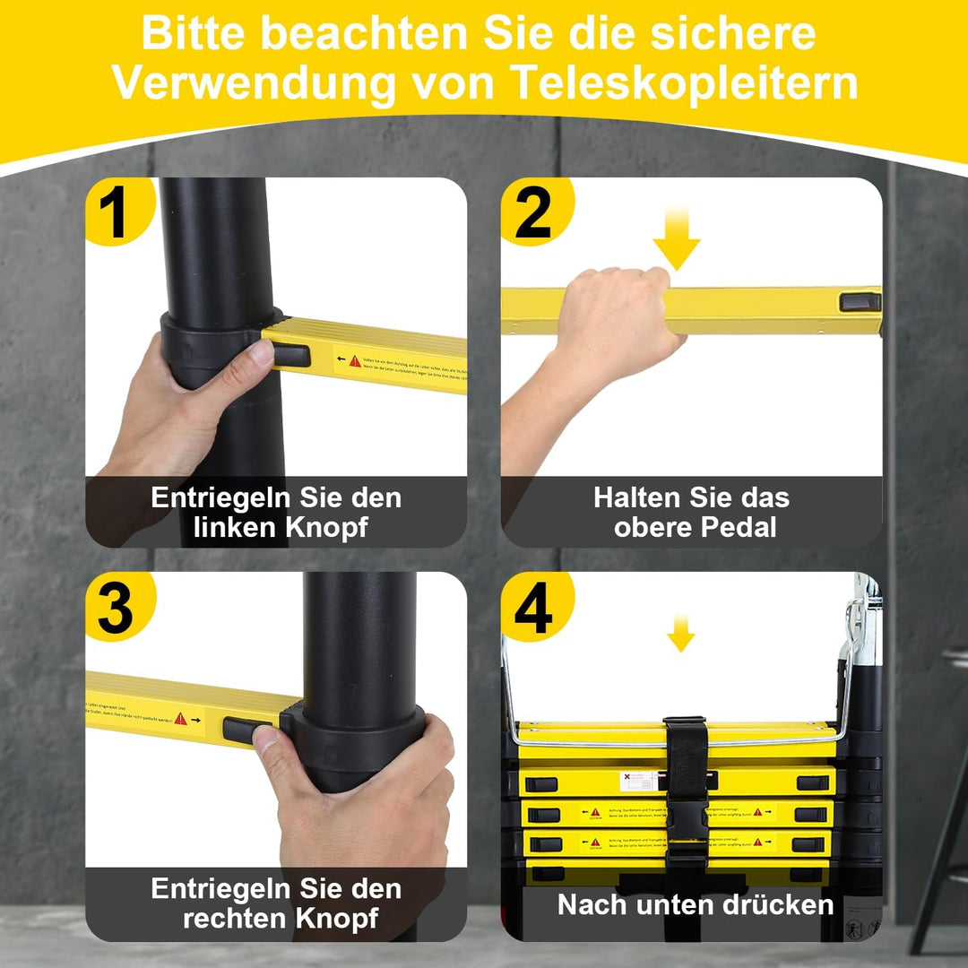 Teleskopleiter, 3.8M (1,9+1,9) Rutschfester Aluminium Stehleiter, 150 KG/330 Pfund Belastbarkeit Aus
