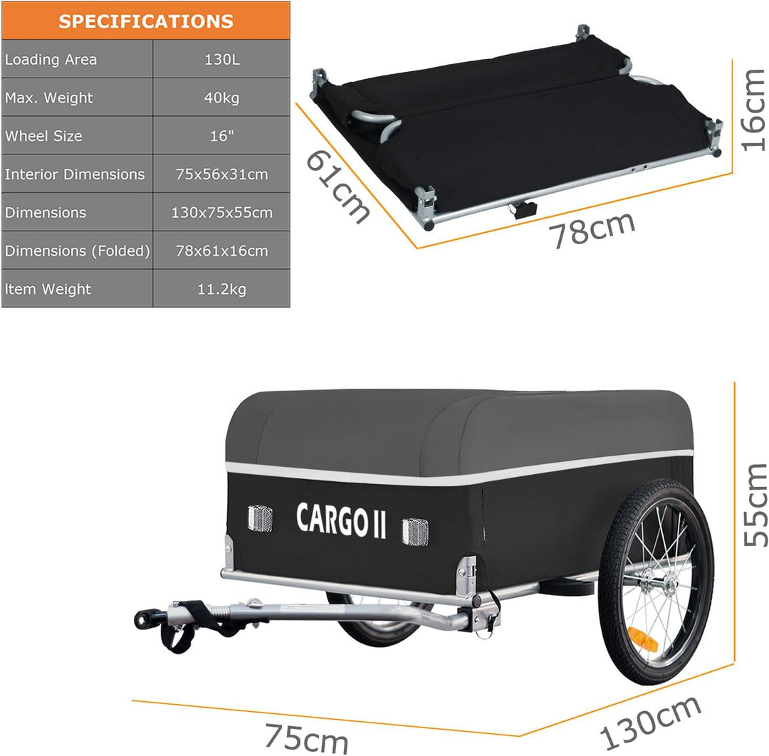 Tiggo Cargo II Fahrrad Lastenanhänger mit 130 Liter Volumen Klappbar Fahrradanhänger Transportanhäng