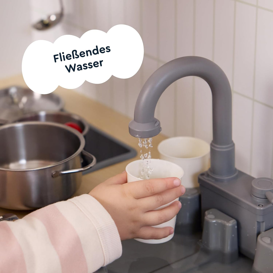 Holzküchenmeister-Küchenzeile mit Spüle, 180 Grad, drehbarem Wasserhahn, Höhenverstellbarer Spielset