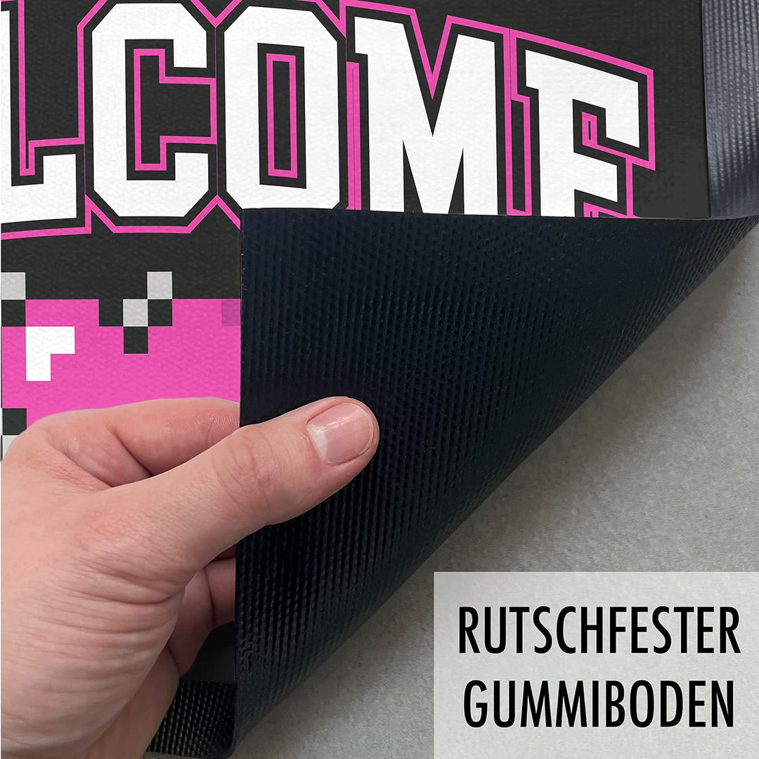 Trendation - Welcome Fussmatte Gamer Zocker Frauen Muster Willkommen Geschenk Aussen Innenbereich 60