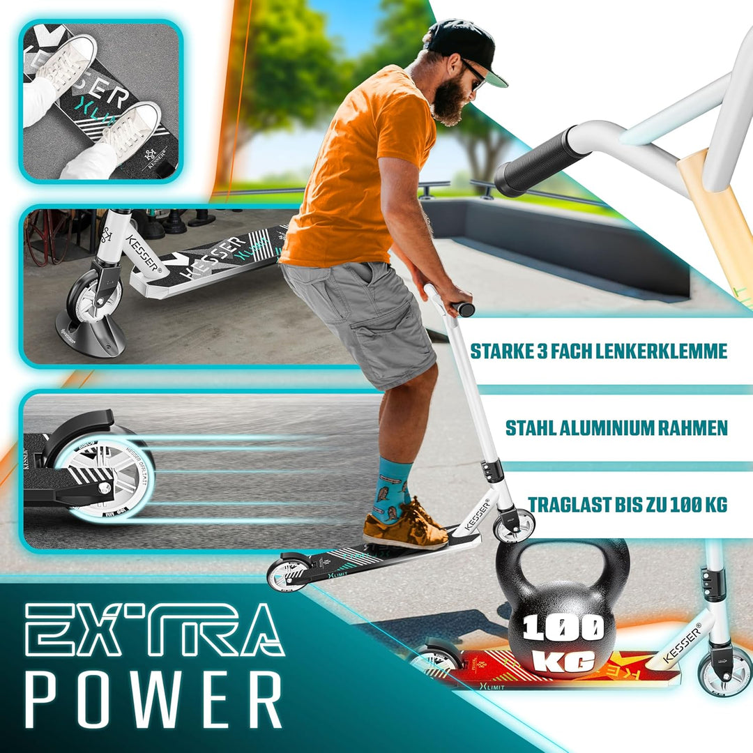 KESSER® Stunt Scooter X-Limit - 360° Lenkung Robuster Funscooter Stuntscooter mit ABEC 9 Kugellagern