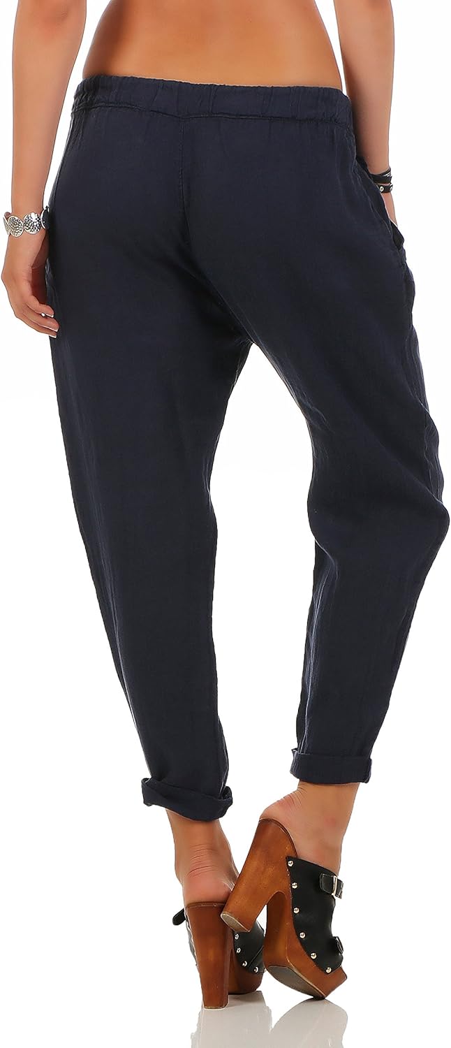 Malito Damen Hose aus Leinen | Stoffhose in Unifarben | Freizeithose für den Strand | Chino - Joggin