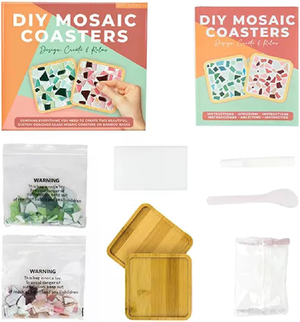 DIY Mosaik Untersetzer Kit - Machen Sie 2 Glasfliesen-Untersetzer, komplettes Bastelset mit Bambusba