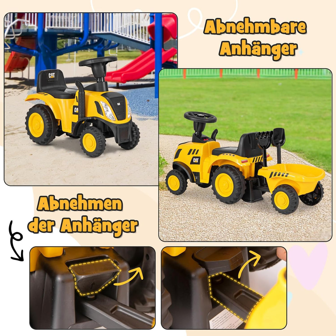 COSTWAY Rutschauto mit abnehmbarem Anhänger, Rutscher Traktor mit Schaufel & Rechen, Rutschfahrzeug