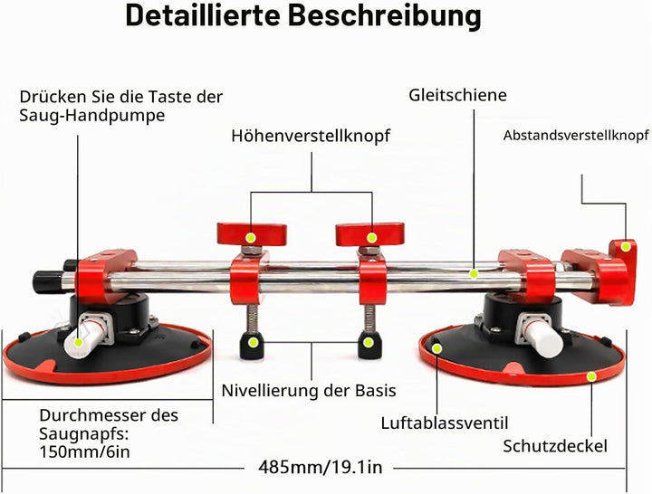 Saugnapf, 2 Stck 6" Nahtloser Stein Nahtsetzer mit Doppeltem Vakuum Saugnapf zum Nivellieren von Nah