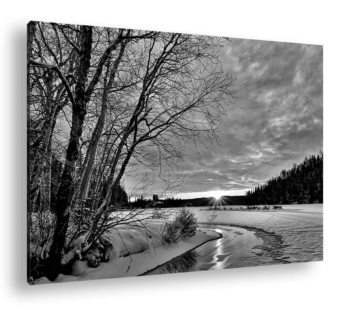 deyoli kunstvolle Winterlandschaft Format: 80x60 Effekt: Schwarz&Weiss als Leinwandbild, Motiv ferti