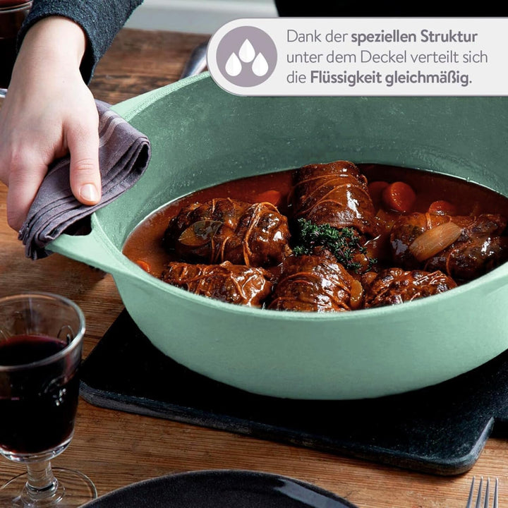 SPRINGLANE Cocotte mit Deckel, Mint, oval, 33 cm, 6,5 L, Gusseisen Bräter, Schmortopf Induktion Brät