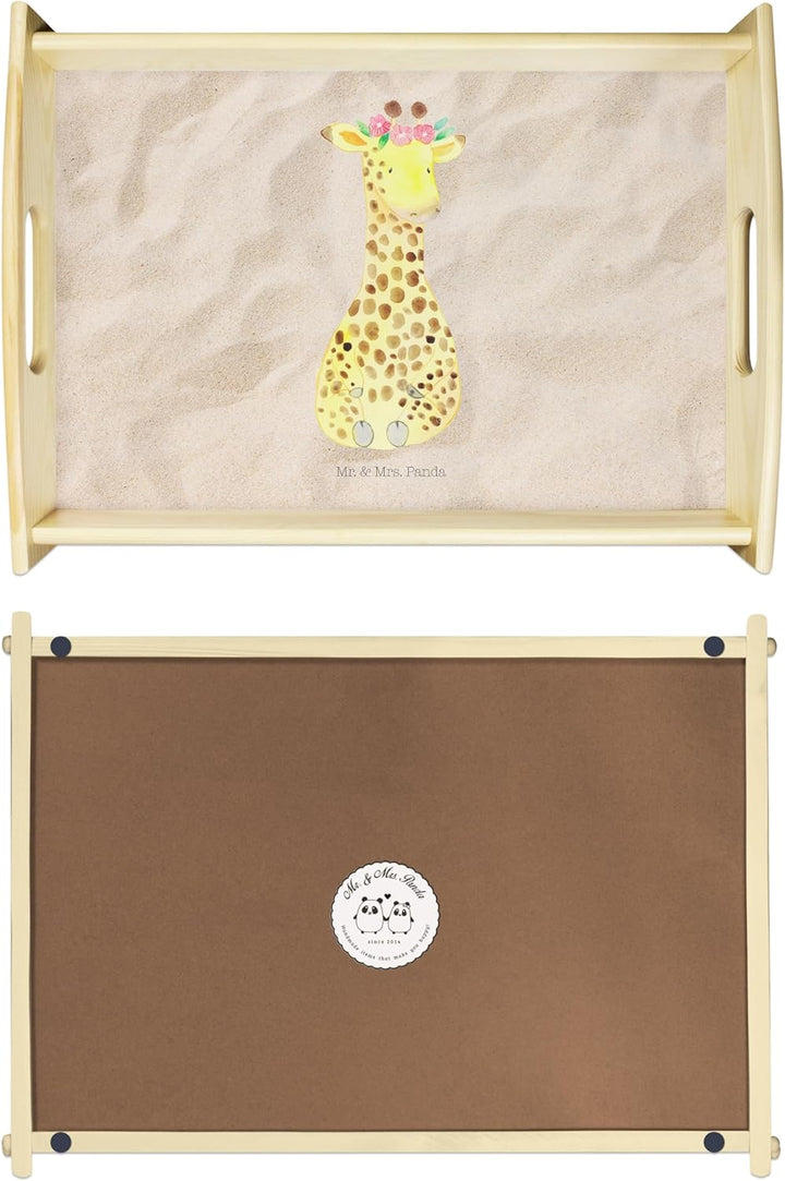 Mr. & Mrs. Panda Dekotablett Giraffe Blumenkranz - Geschenk, Afrika, Abenteurer, Holztablett, Selbst