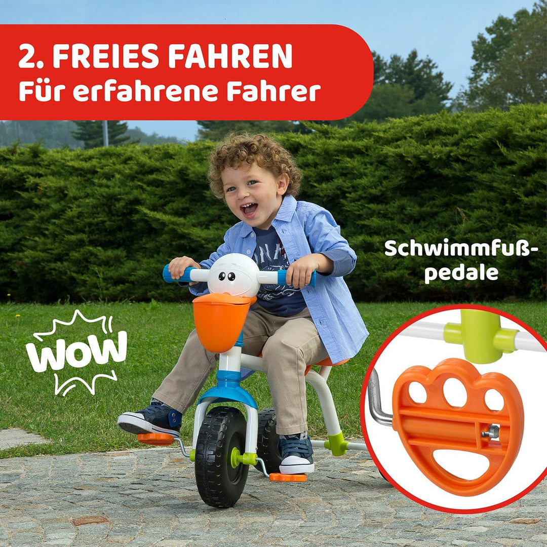 Chicco Pelikan Kinderdreirad, Dreirad für Mädchen und Jungen mit höhenverstellbarem Lenker, Sicherhe