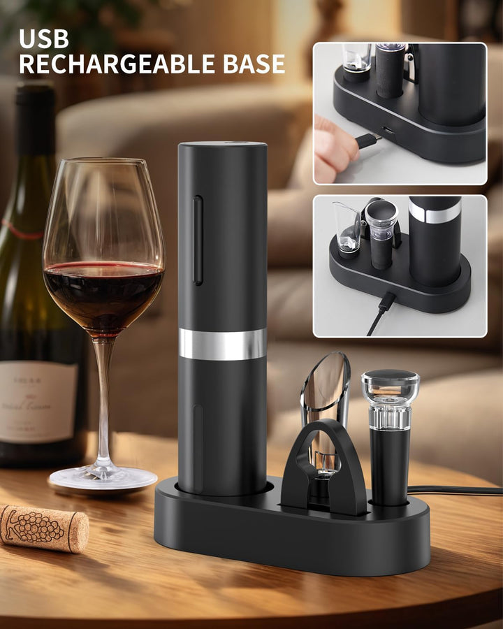 CIRCLE JOY Elektrischer Weinkorkenzieher, Wiederaufladbares 5-in-1 Weinöffner-Geschenkset mit Ladest
