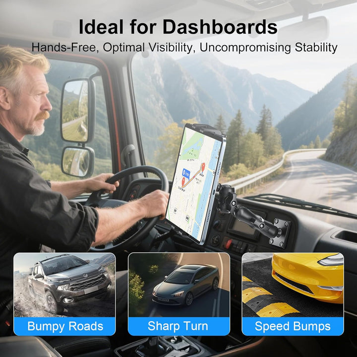 PLDHPRO Tablet Halterung Auto, iPad Halterung Auto für LKW Armaturenbrett, Wand & Schreibtisch, 360°