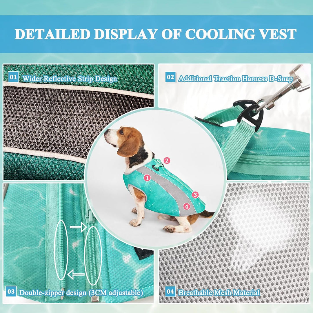 Hundekühlweste mit Geschirr, Outdoor-Welpenkühljacke mit verstellbarem Reissverschluss, reflektieren