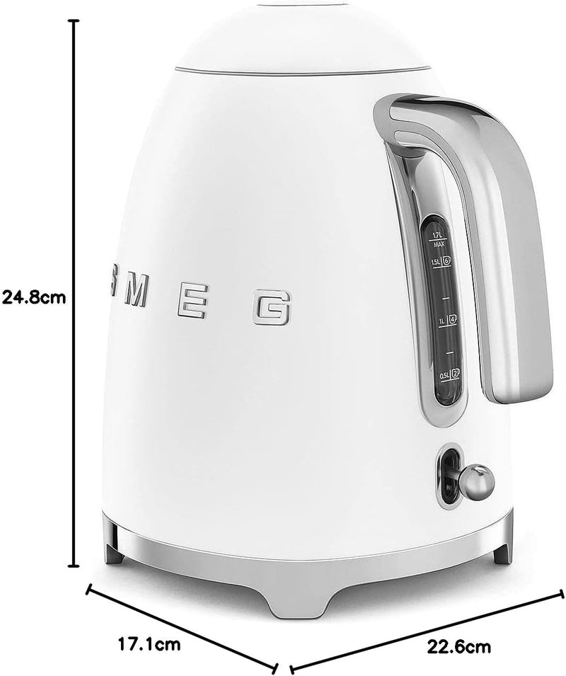 SMEG - Chaleira Elétrica Anni50, Branco Mate KLF03WHMEU, Weiss Matt 1.7 Liter Weiss Matt, 1.7 Liter