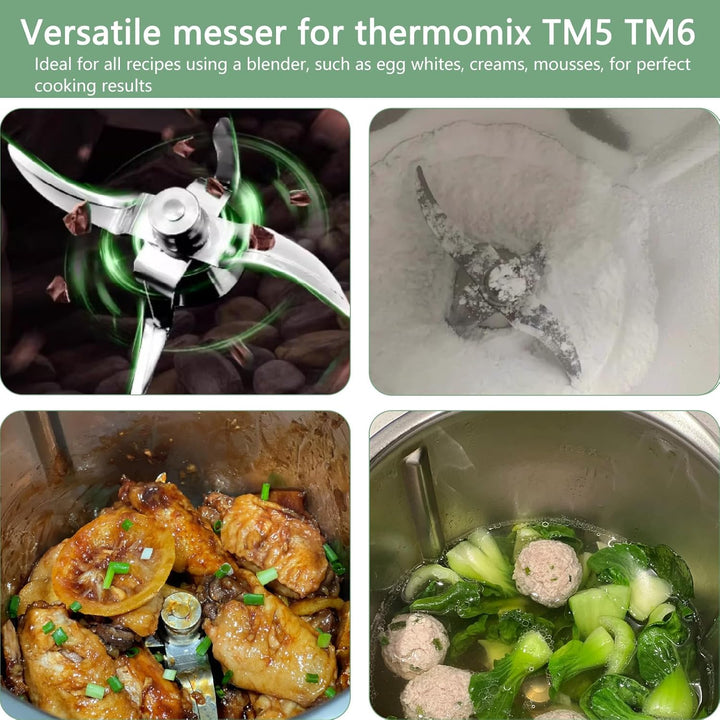 Messer für Thermomix TM5 TM6, Ersatzmesser mit Dichtungsring aus Edelstahl, Küchenmaschine Mixmesser