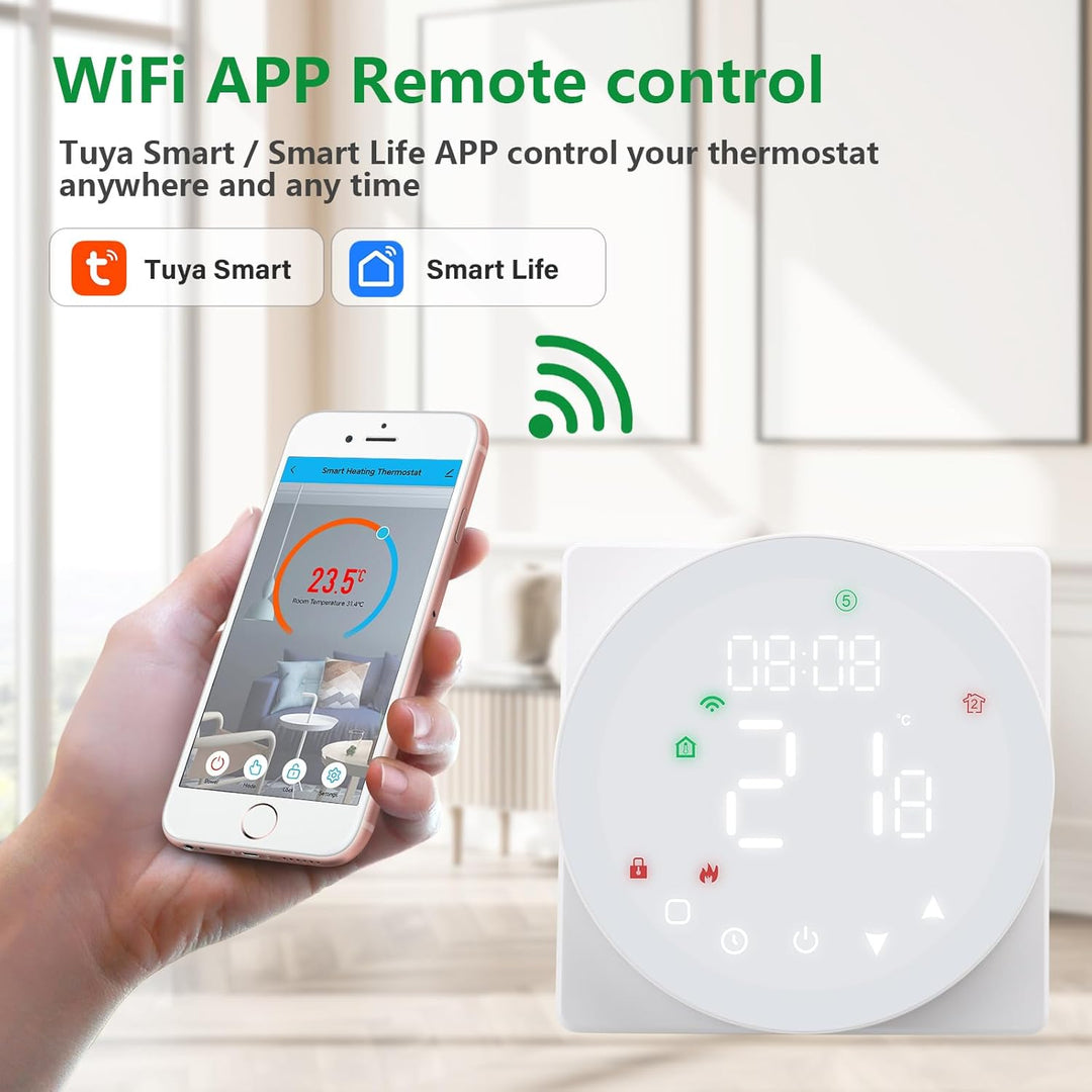 Wengart WiFi-Thermostat WG908, AC230V 5A 2,4 GHz TUYA APP Wochenprogrammierung mit Farb-LCD-Display,