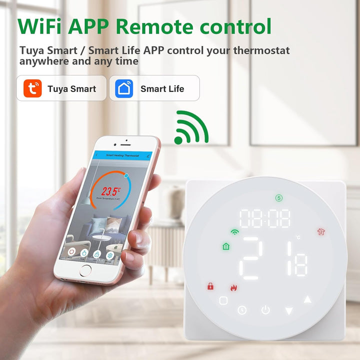 Wengart WiFi-Thermostat WG908, AC230V 5A 2,4 GHz TUYA APP Wochenprogrammierung mit Farb-LCD-Display,