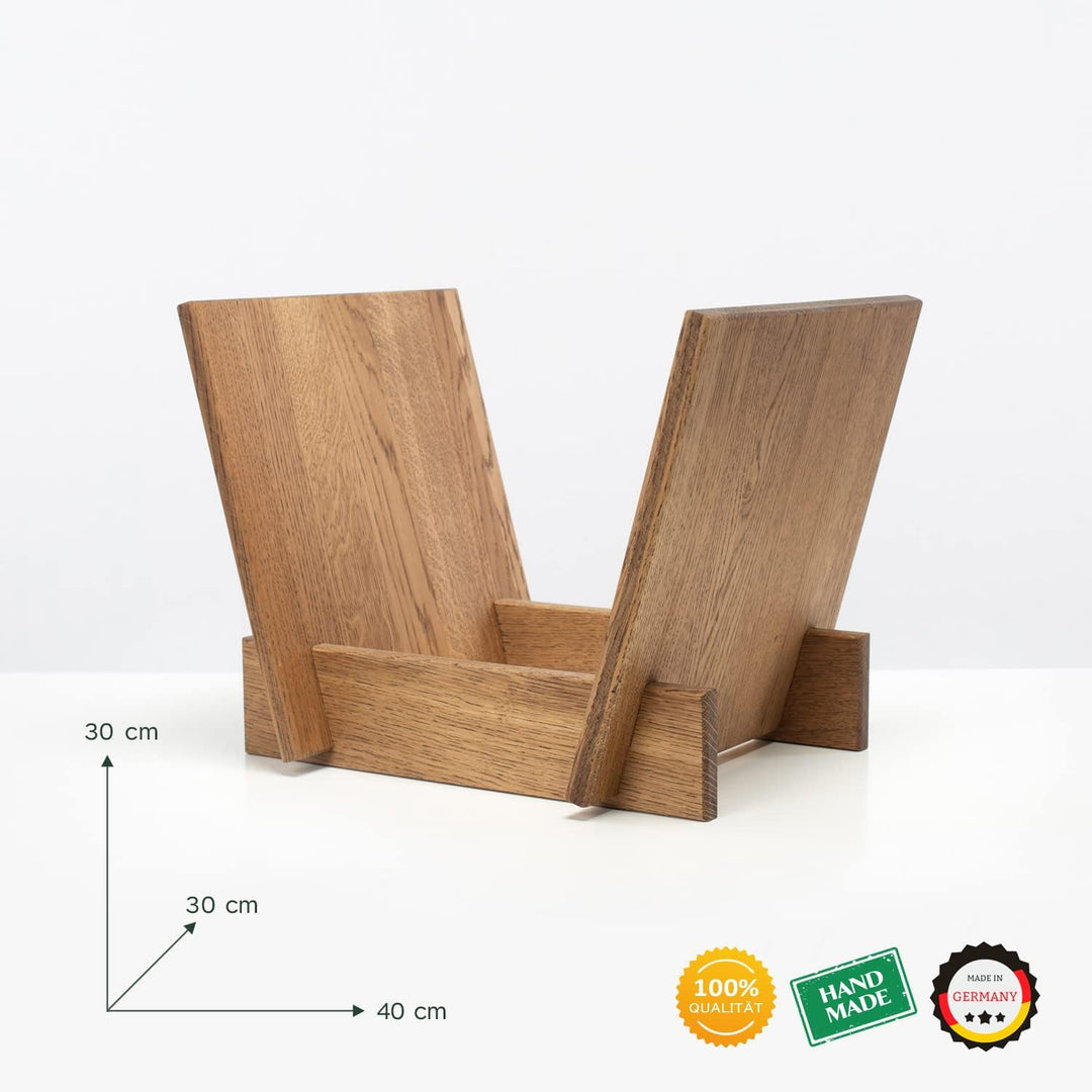 Aufbewahrung von Vinylplatten - Schallplatten Halter Regal aus Eiche Massivholz im hochwertigen Desi