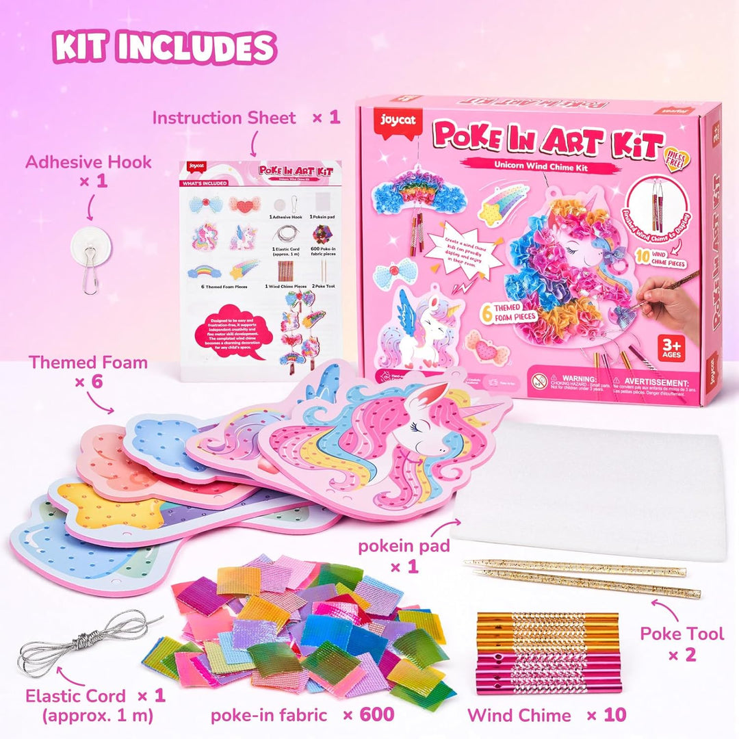 JoyCat Poke Art Basteln Kinder, Einhorn-Windspiel, Bastelset Kinder ab 3 Jahre, DIY Bastelset mit 6