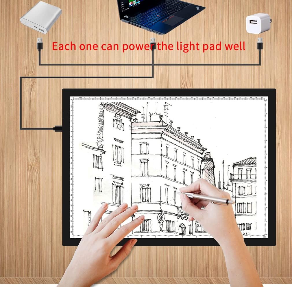 WELZK Leuchttisch A3, 42×32CM Grosse Light Pad. Seitliche Tasten, 9 Stufige Dimmung Lichtplatten für