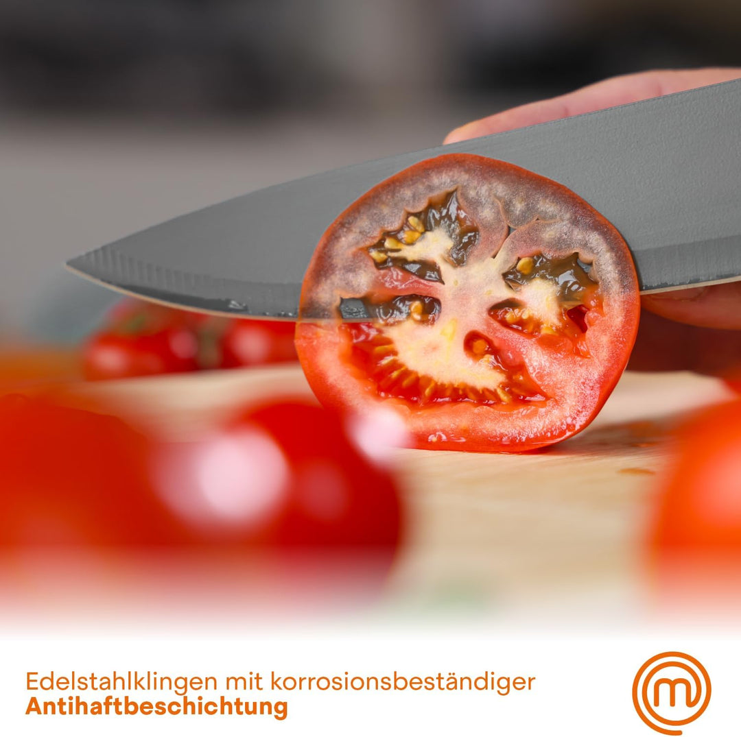 MasterChef Messerblock mit Messer, Kuchenmesser Set mit Santokumesser, Brotmesser, Kochmesser, Gemüs