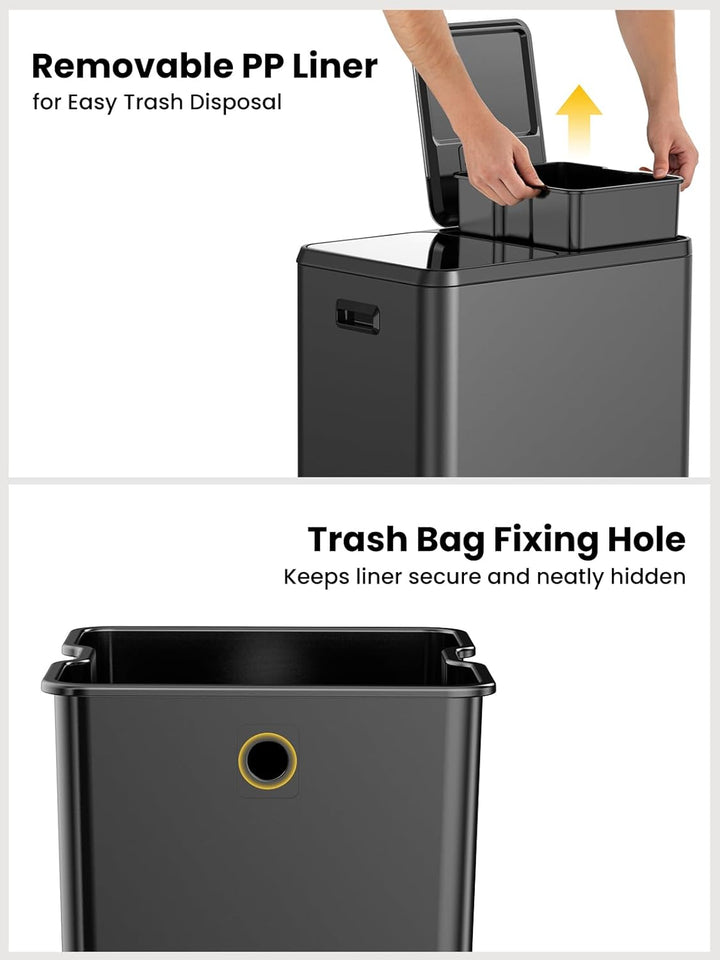 YEAUPE PRO Mülleimer Küche 2x30L Edelstahl, 60L Schwarz Doppel Treteimer Mülltrennung, Abfalleimer m