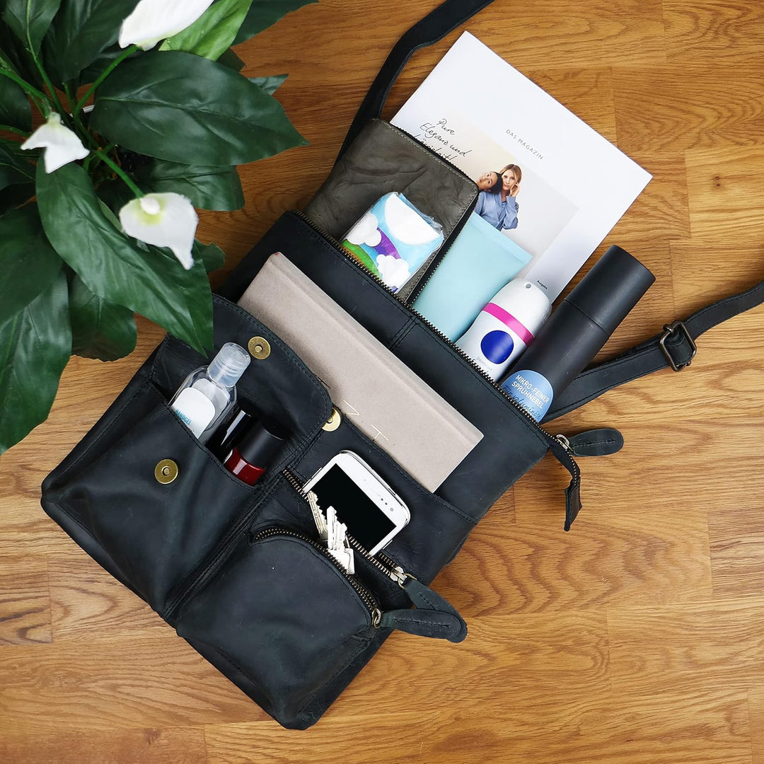 LECONI Umhängetasche Rinds-Leder kleine Schultertasche Damen + Herren Vintage-Look Schultertasche Le