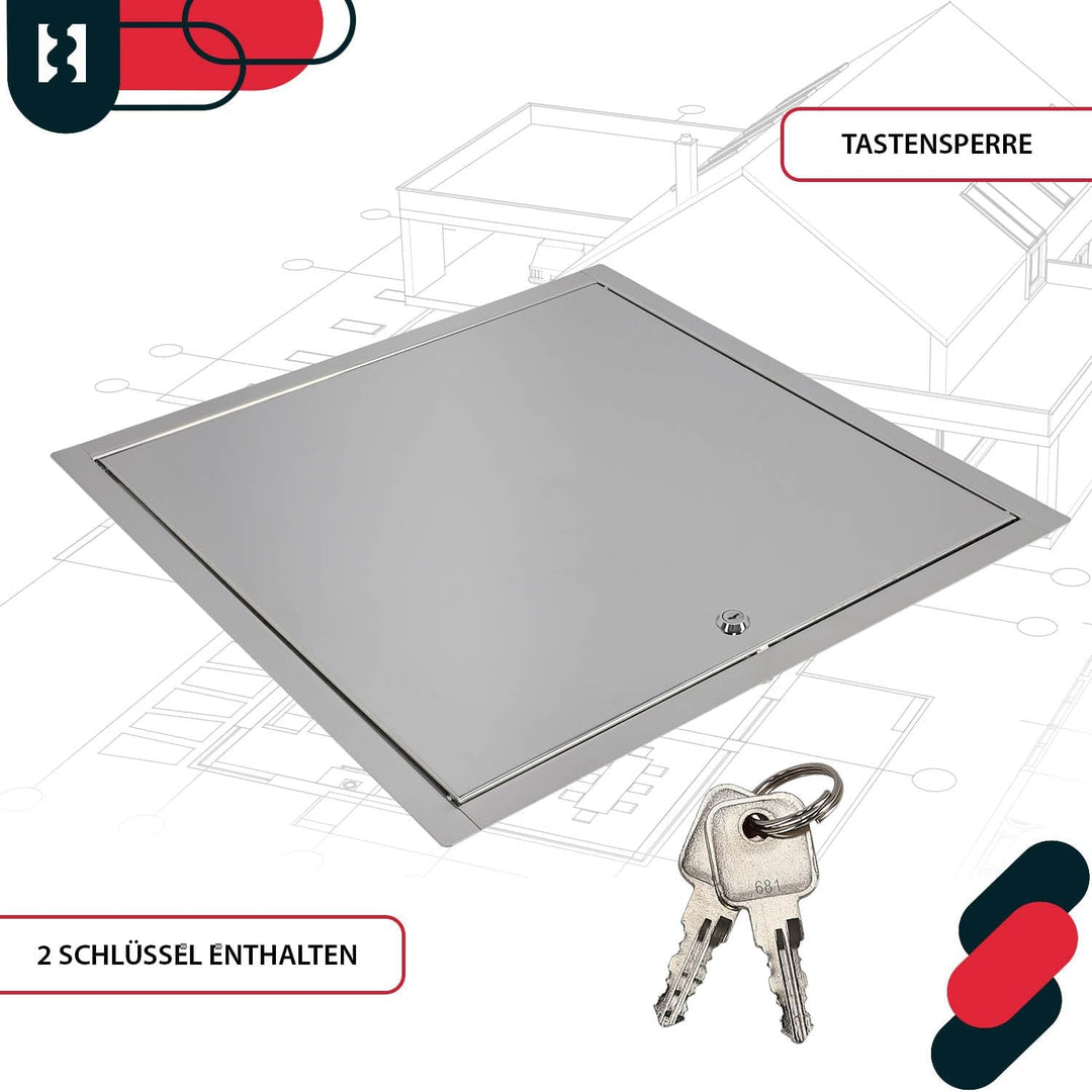 KOTARBAU® Revisionsklappe Grösse 30x30cm mit Schlüssel Edelstahl Silber für Revisionsschächte, 30x30