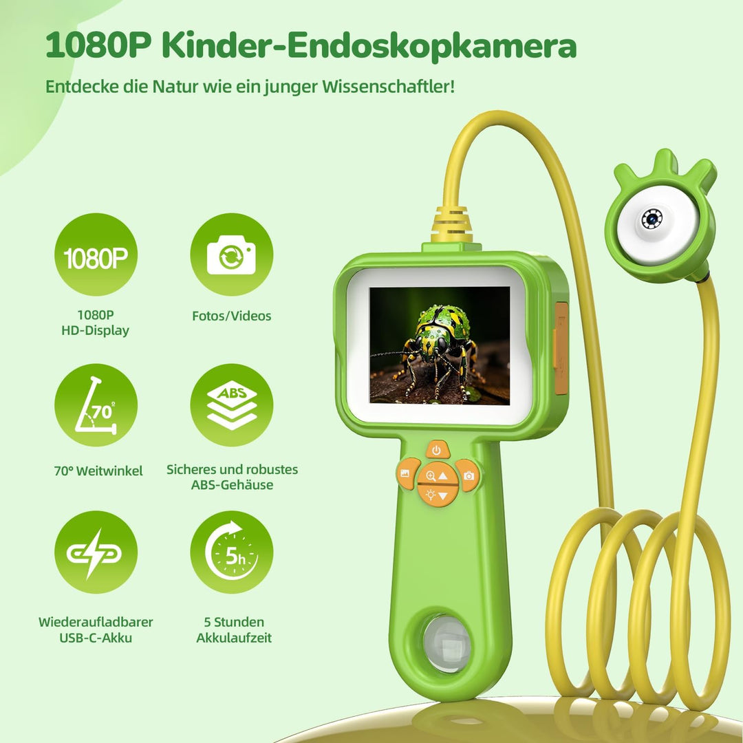 FINIBO Endoskopkamera Kinder – 2.4" Display Kids Endoscope, Spielzeug Endoskop mit Licht, Insekten B