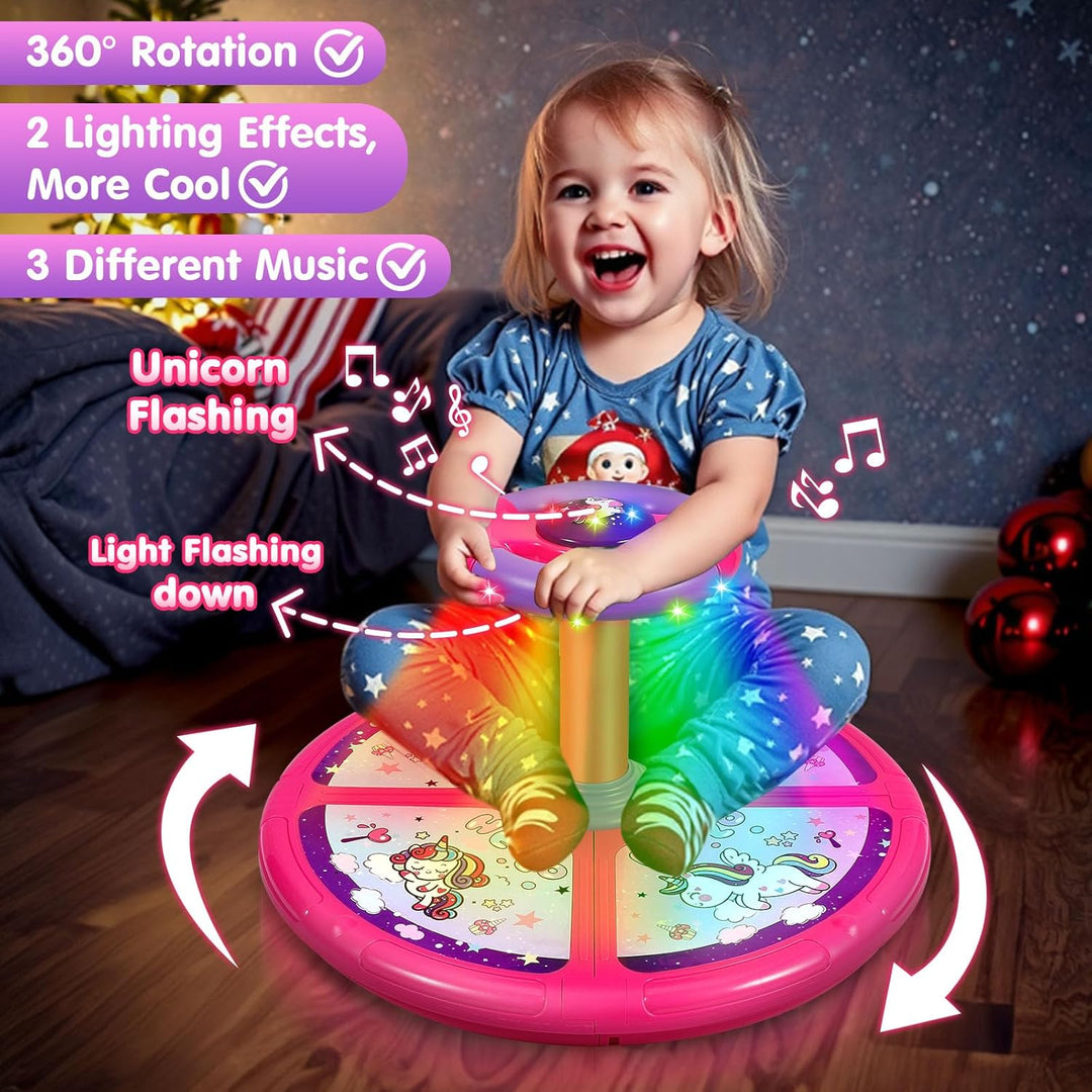 Einhorn Karussell Drehstuhl für Kinder, Übergrösse 360° Drehstuhl mit LED-Beleuchtung und Musik, Sin