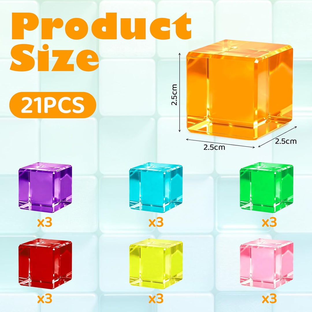 21pcs Acryl Bausteine Kinder, Würfel Sensorik Bausteine Jelly Blocks, Lichtbausteine, Montessori Reg