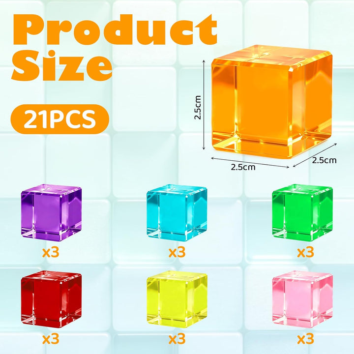 21pcs Acryl Bausteine Kinder, Würfel Sensorik Bausteine Jelly Blocks, Lichtbausteine, Montessori Reg