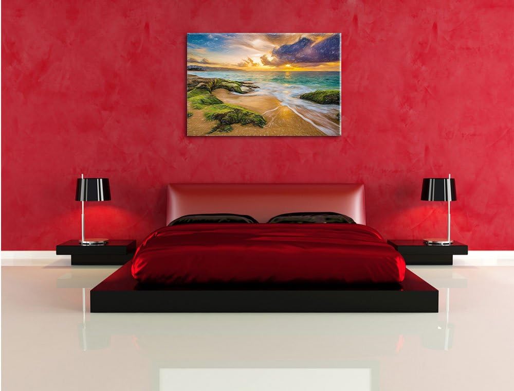 Pixxprint Sonnuntergang auf Hawaii Kunst Buntstift Effekt, Format: 100x70 auf Leinwand, 100x70