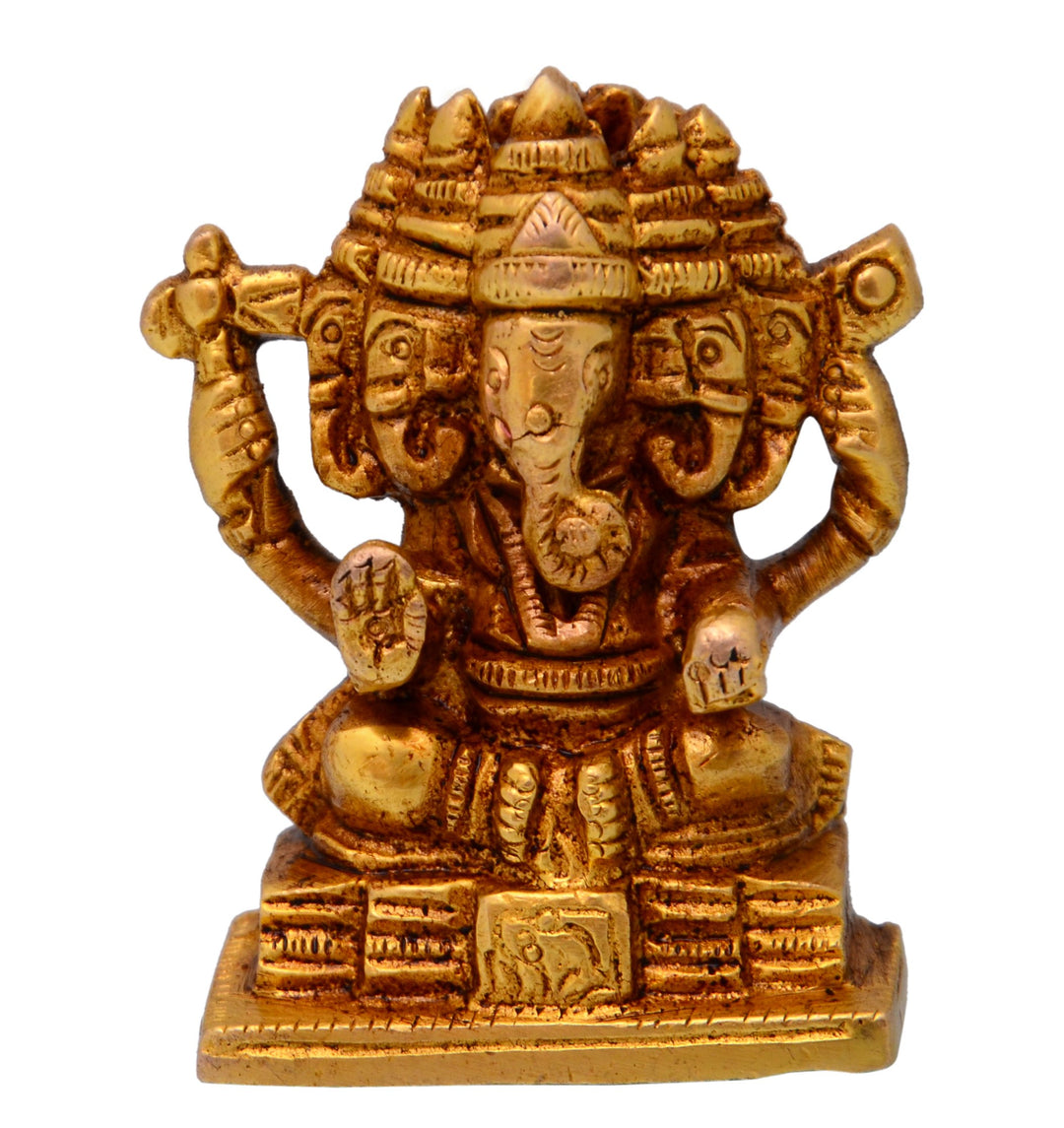 Purpledip Ganesha Ganapathi Vinayak in Panchmukhi Avatar Sculpted in Solid Brass Metal (10696)