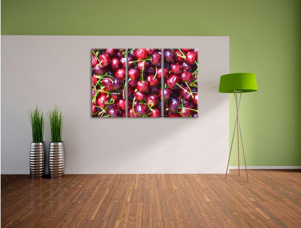 Pixxprint Kirschen Pinsel Effekt 3-Teiler Leinwandbild 120x80 Bild auf Leinwand