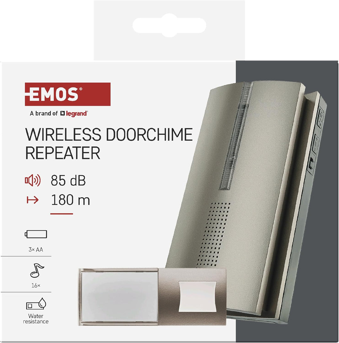 EMOS Kabellose Türklingel/Funkklingel Set mit Repeater Funktion - unbegrenzte Reichweite - 5-stufige