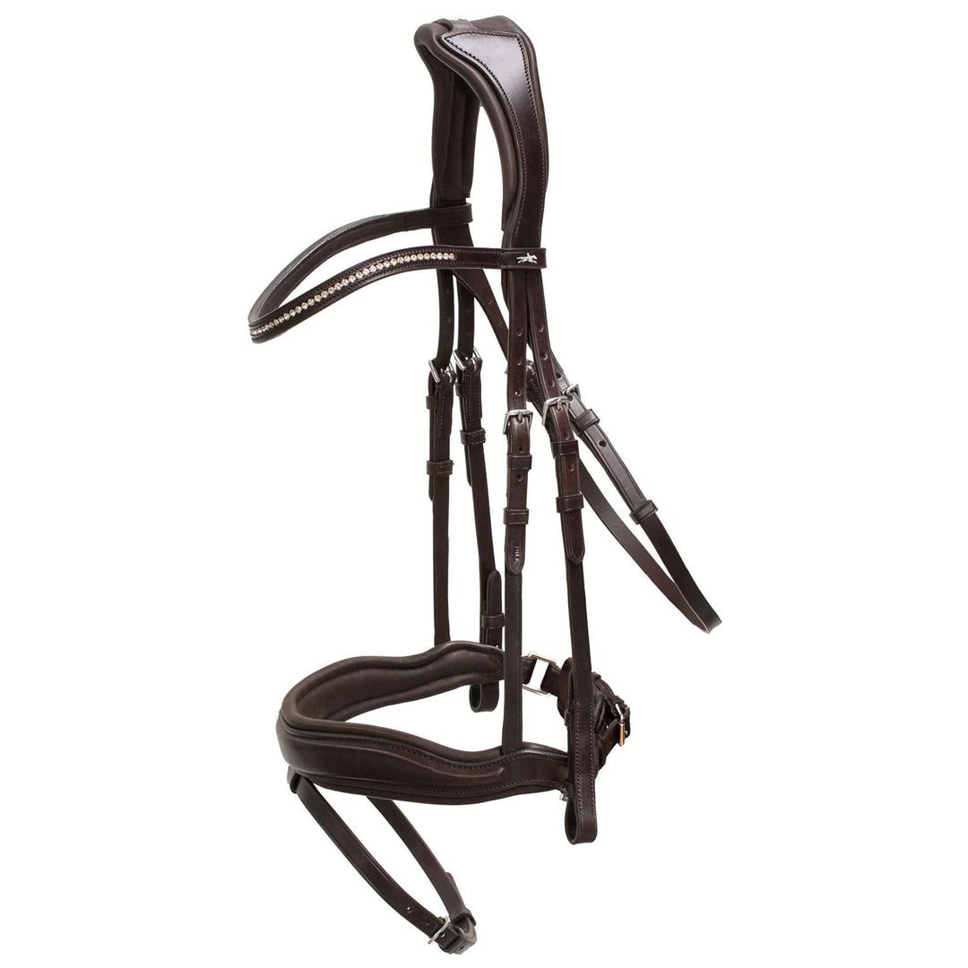 Schockemoehle Sports Anatomische Dressurhalfter Doppeltrense mit Flachleder Milan schwarz WB espress