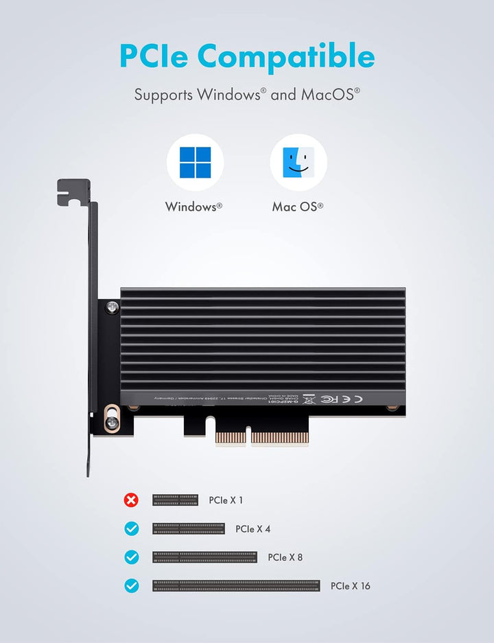 GRAUGEAR M.2 PCIe 4.0 Adapter-Karte für NVMe SSD, M-Key, grosser Aluminium-Kühlkörper, Unterstützt 2