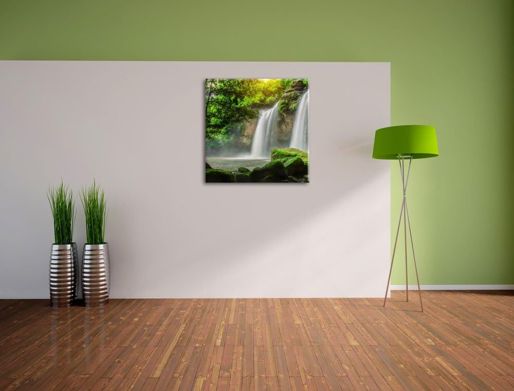 Pixxprint Wasserfall, Format: 70x70 auf Leinwand, XXL riesige Bilder fertig gerahmt mit Keilrahmen,