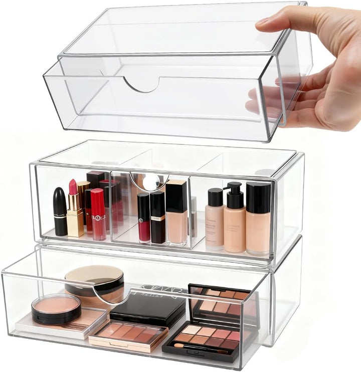 3 Stück Acryl Schmink Organizer Schminktisch Make up Organizer Kosmetik Makeup Organizers Schubladen