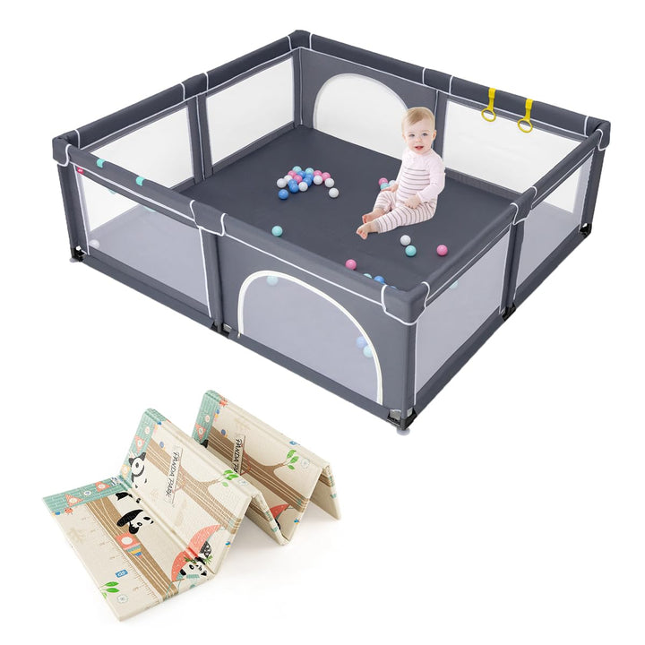DREAMADE 206 X 185CM Laufstall Baby, Laufgitter mit 50 Bällen & 4 Griffe, Schutzgitter mit 2 Türen,