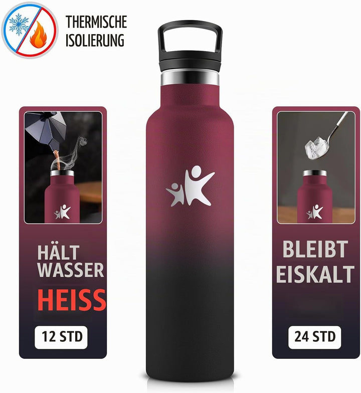 KollyKolla Trinkflasche 750ml, Thermosflasche mit Strohhalm, Isolierflasche BPA-Frei Auslaufsicher,