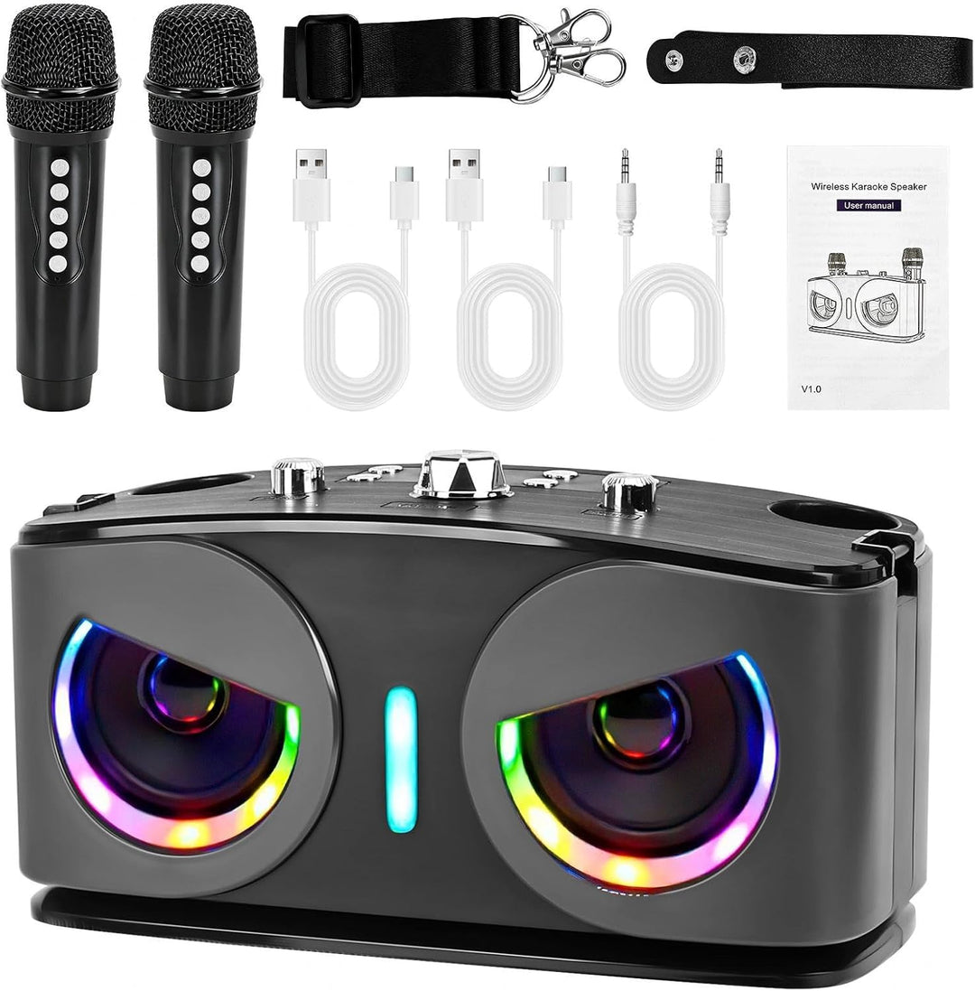 【26 Neu】 Tragbarer Karaoke Maschine, Karaoke mit 5.3 Bluetooth Lautsprecher und 2 kabellosen Mikrofo